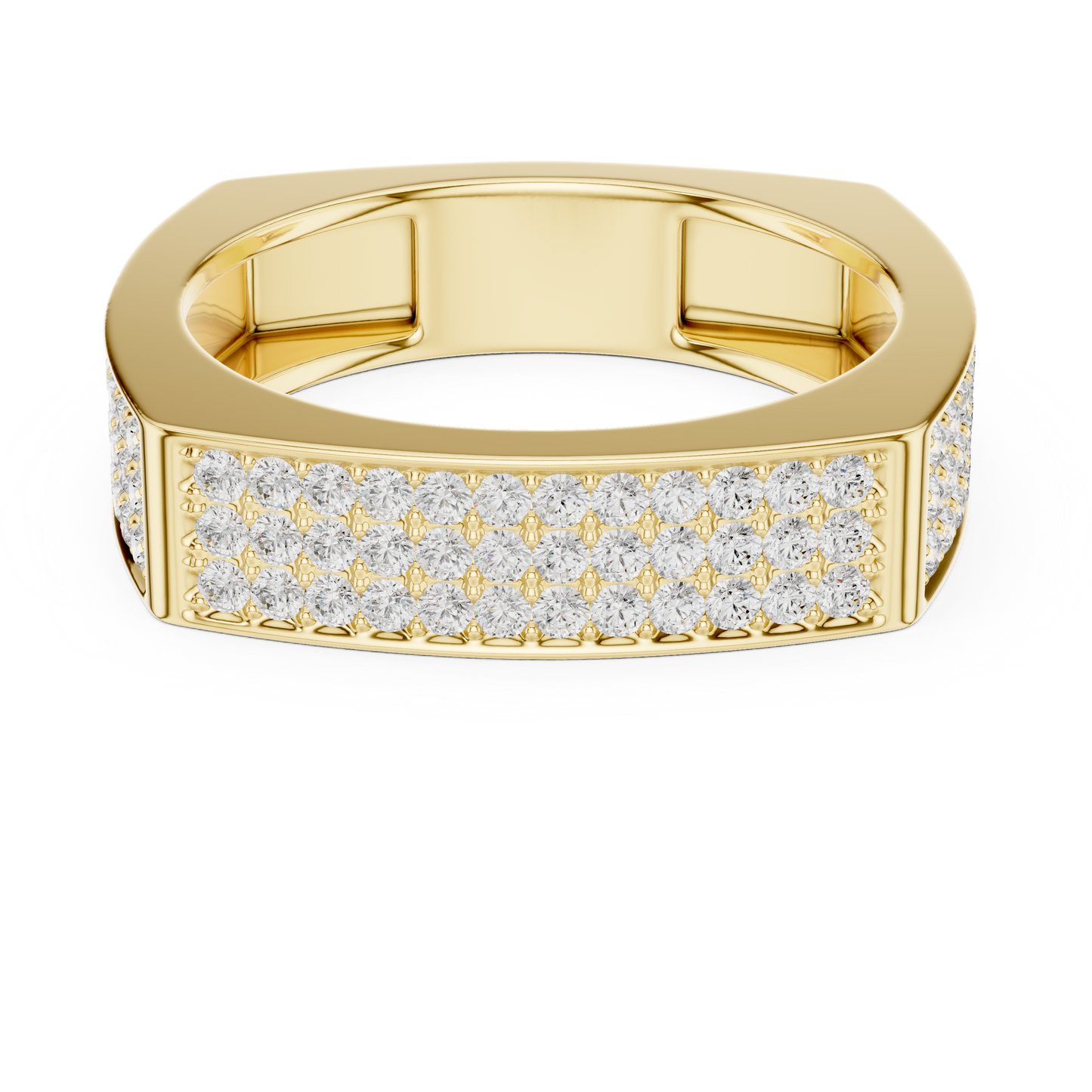 0.53ct Men's Geometric Square-Shank 3-Row Diamond Band in Yellow Gold