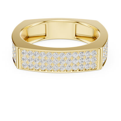 0.53ct Men's Geometric Square-Shank 3-Row Diamond Band in Yellow Gold
