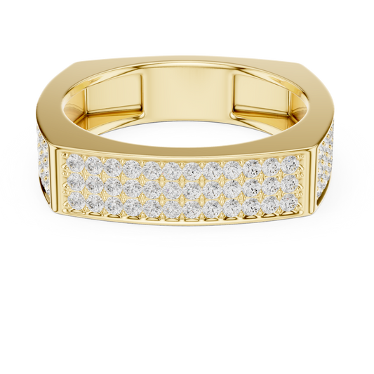 0.53ct Men's Geometric Square-Shank 3-Row Diamond Band in Yellow Gold