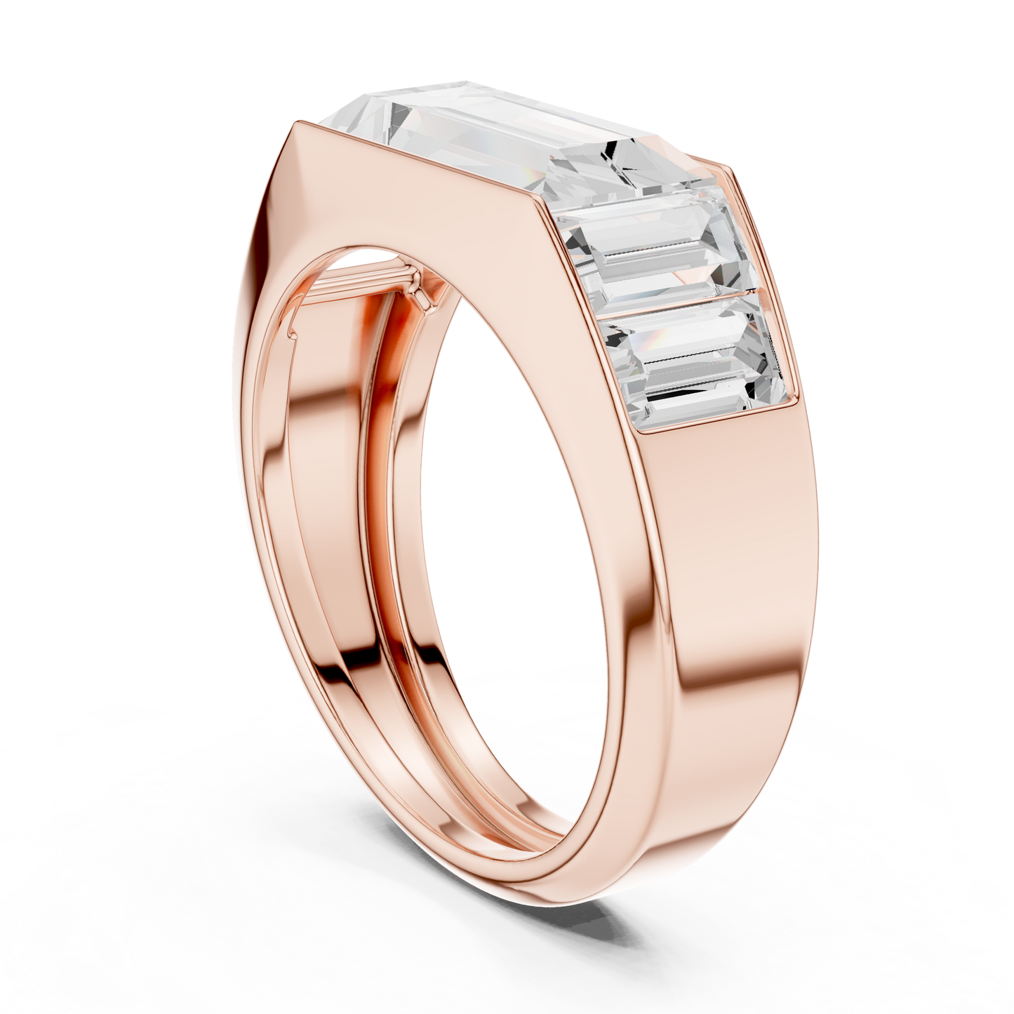 3.42ct Men's Baguette-Cut Diamond 3-Stone Band in Yellow Gold