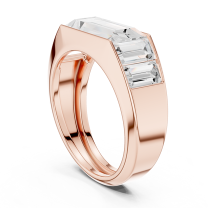 3.42ct Men's Baguette-Cut Diamond 3-Stone Band in Yellow Gold