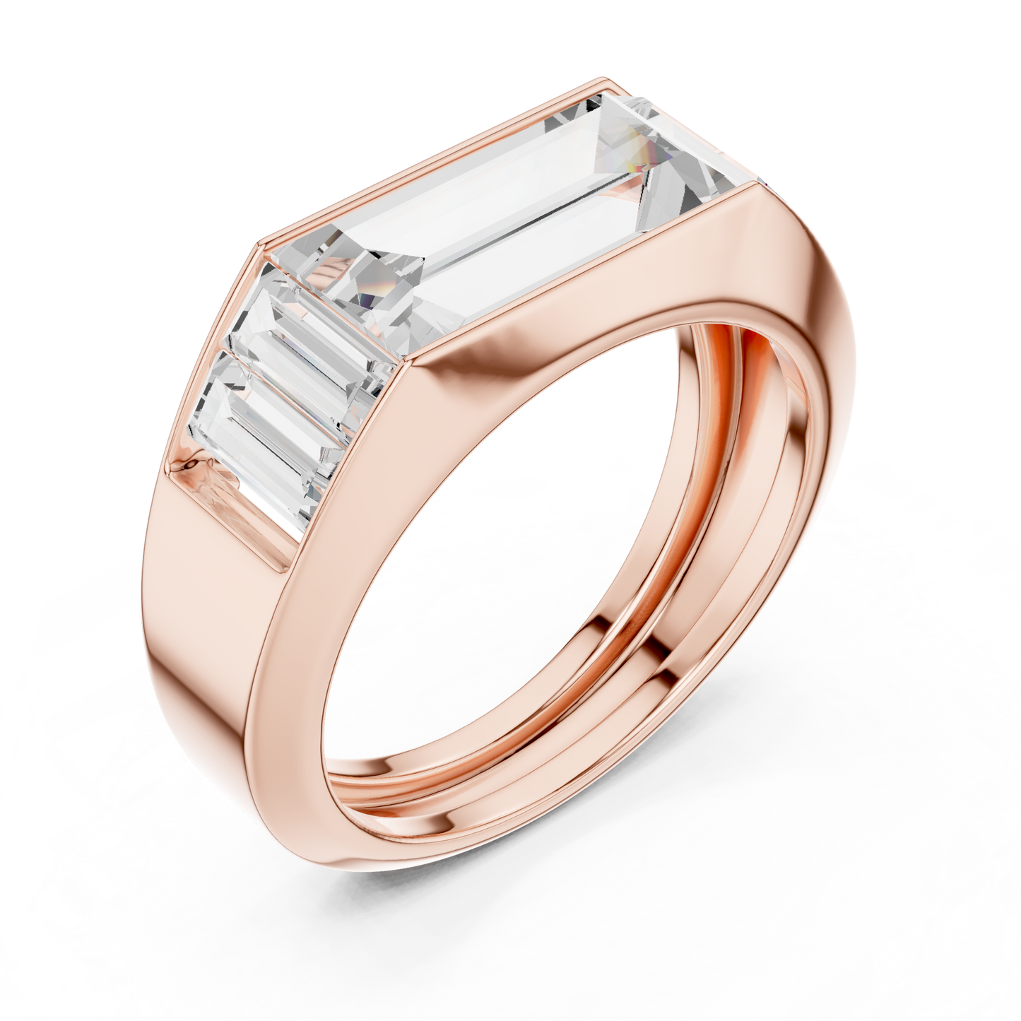 3.42ct Men's Baguette-Cut Diamond 3-Stone Band in Yellow Gold