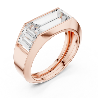 3.42ct Men's Baguette-Cut Diamond 3-Stone Band in Yellow Gold