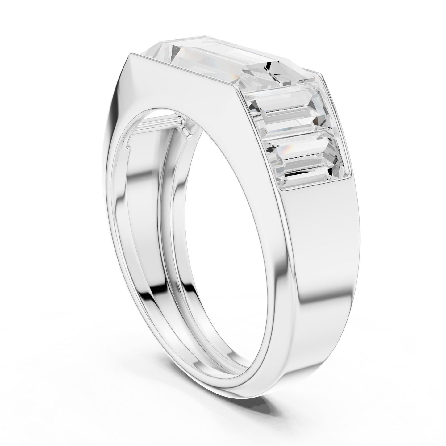 3.42ct Men's Baguette-Cut Diamond 3-Stone Band in Yellow Gold