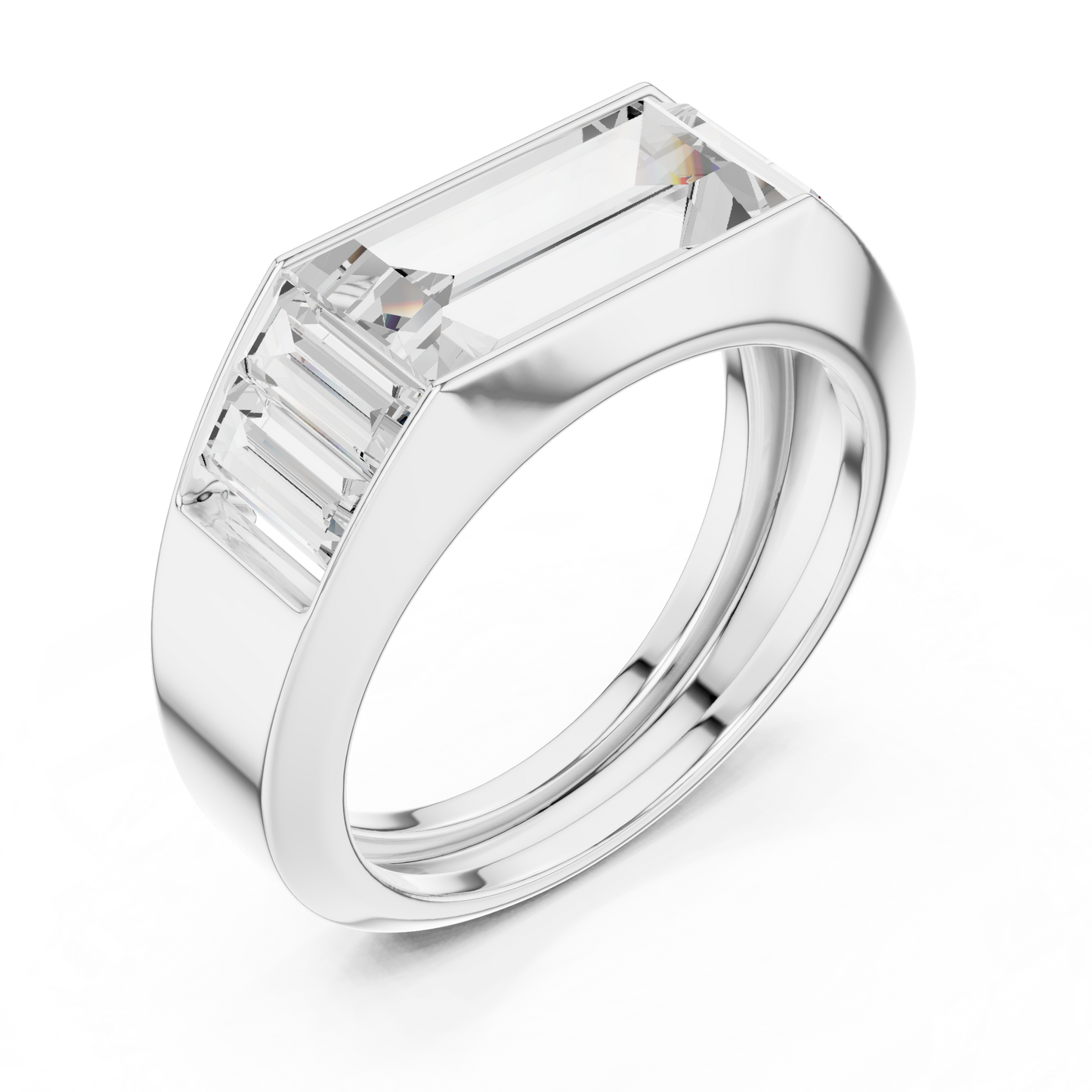 3.42ct Men's Baguette-Cut Diamond 3-Stone Band in Yellow Gold