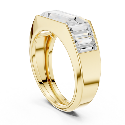 3.42ct Men's Baguette-Cut Diamond 3-Stone Band in Yellow Gold