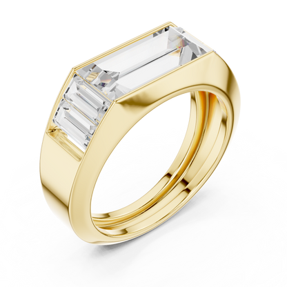 3.42ct Men's Baguette-Cut Diamond 3-Stone Band in Yellow Gold
