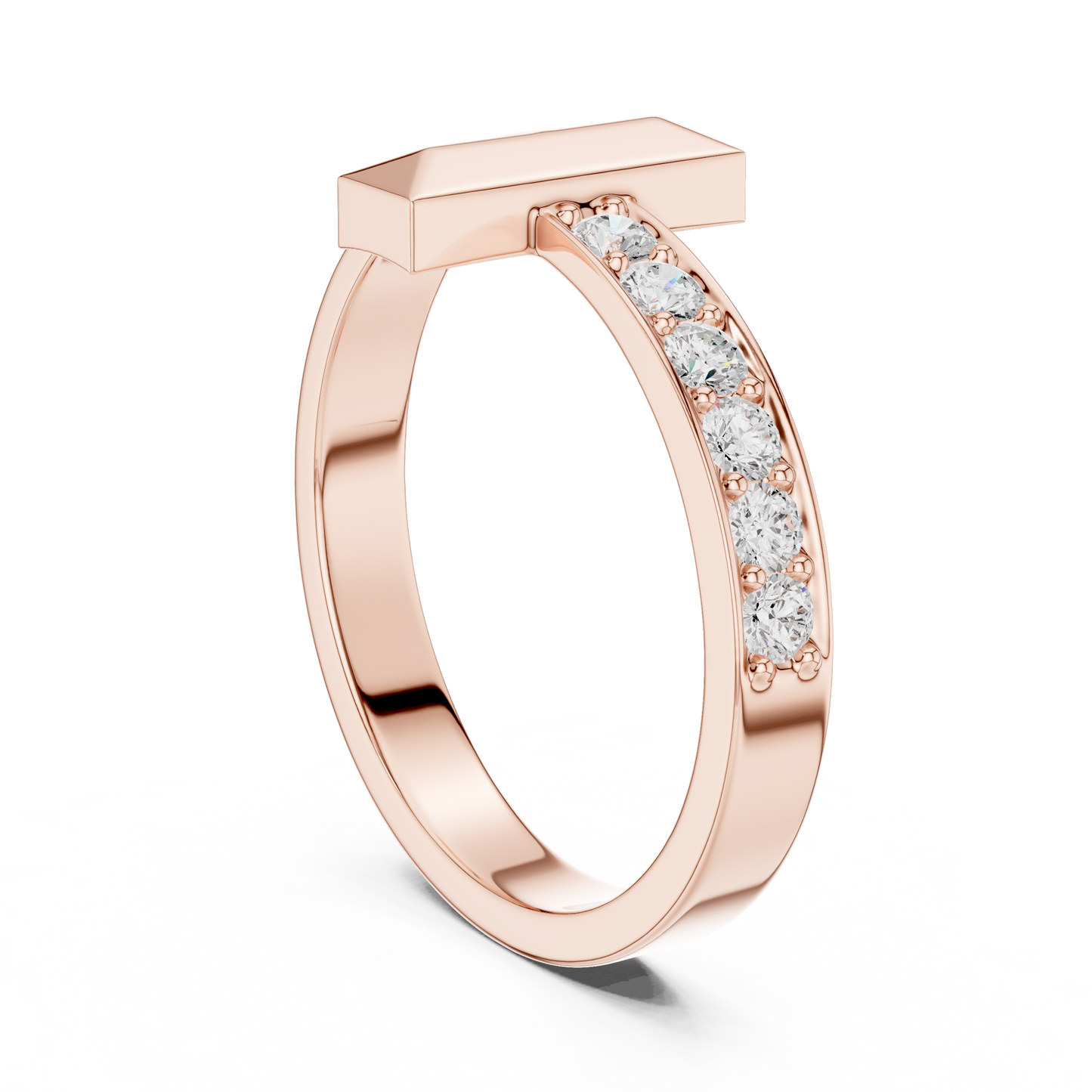 Yellow Gold T-Motif Diamond Ring 0.21ct Geometric Statement Band