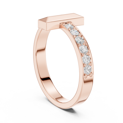Yellow Gold T-Motif Diamond Ring 0.21ct Geometric Statement Band