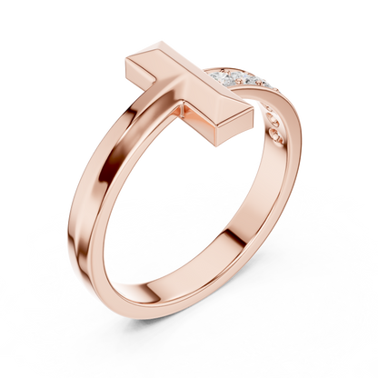 Yellow Gold T-Motif Diamond Ring 0.21ct Geometric Statement Band