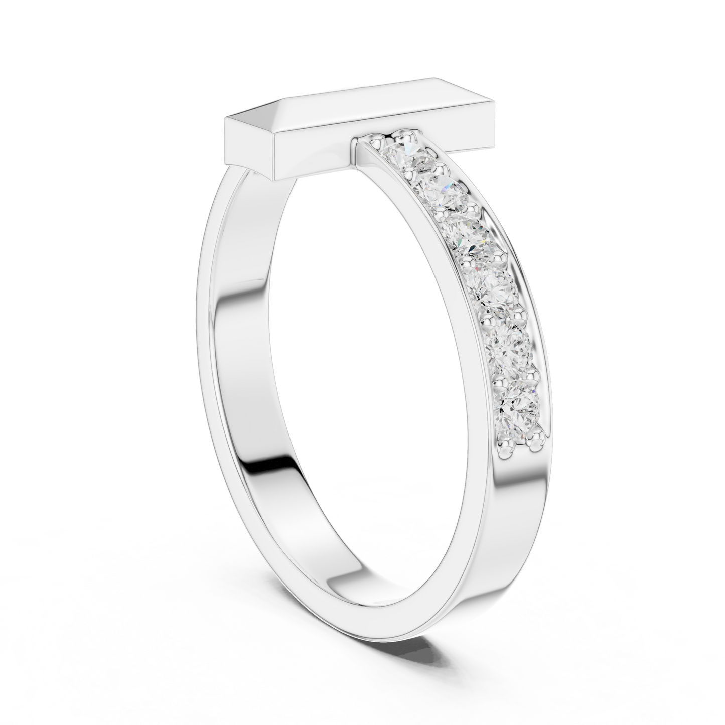 Yellow Gold T-Motif Diamond Ring 0.21ct Geometric Statement Band