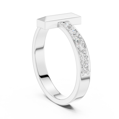 Yellow Gold T-Motif Diamond Ring 0.21ct Geometric Statement Band