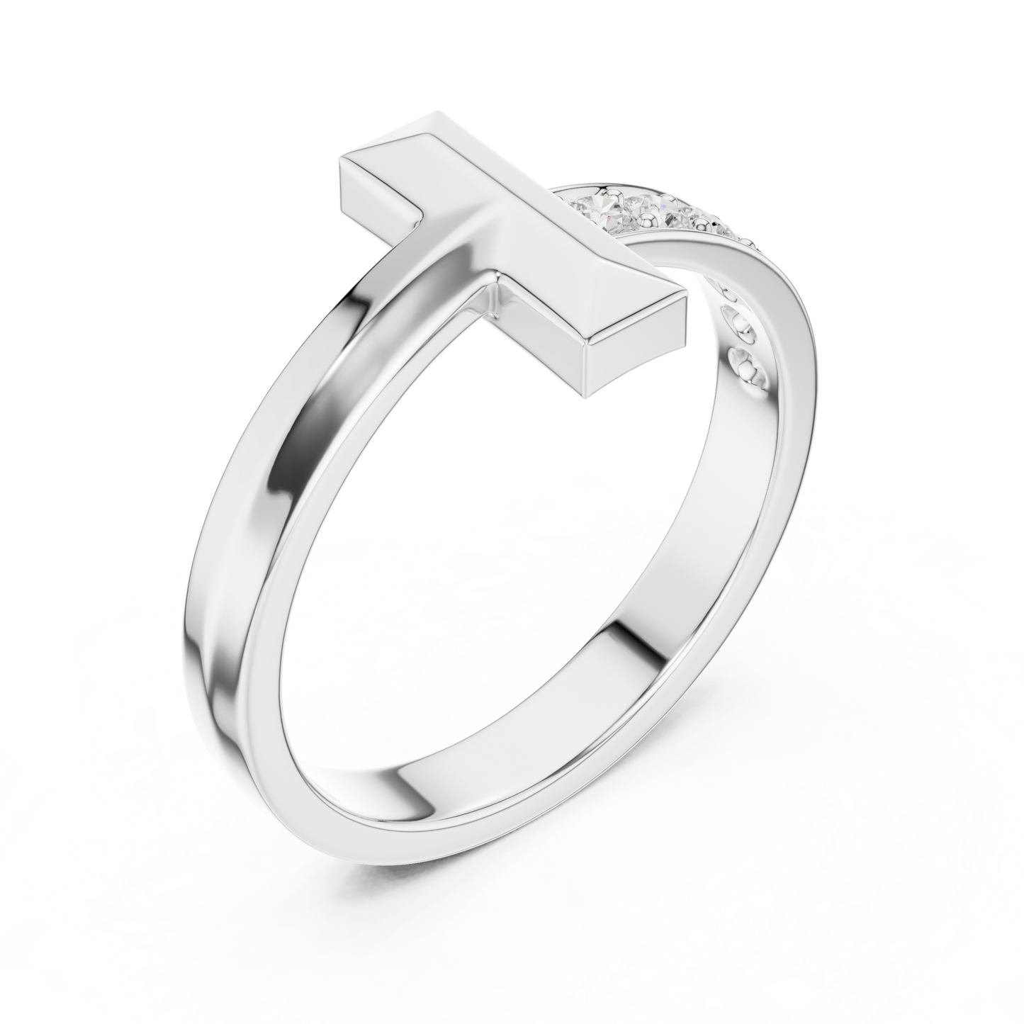 Yellow Gold T-Motif Diamond Ring 0.21ct Geometric Statement Band