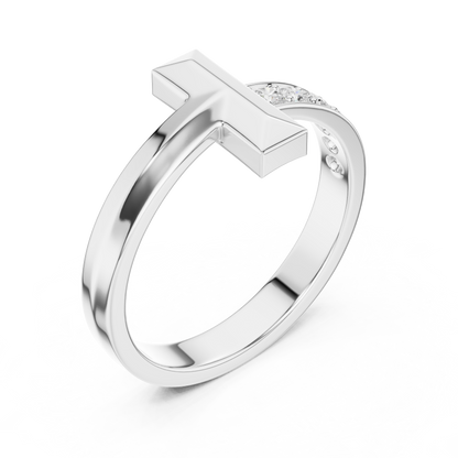 Yellow Gold T-Motif Diamond Ring 0.21ct Geometric Statement Band