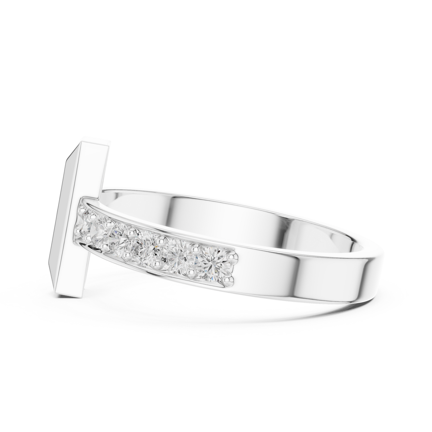 Yellow Gold T-Motif Diamond Ring 0.21ct Geometric Statement Band