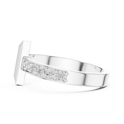 Yellow Gold T-Motif Diamond Ring 0.21ct Geometric Statement Band