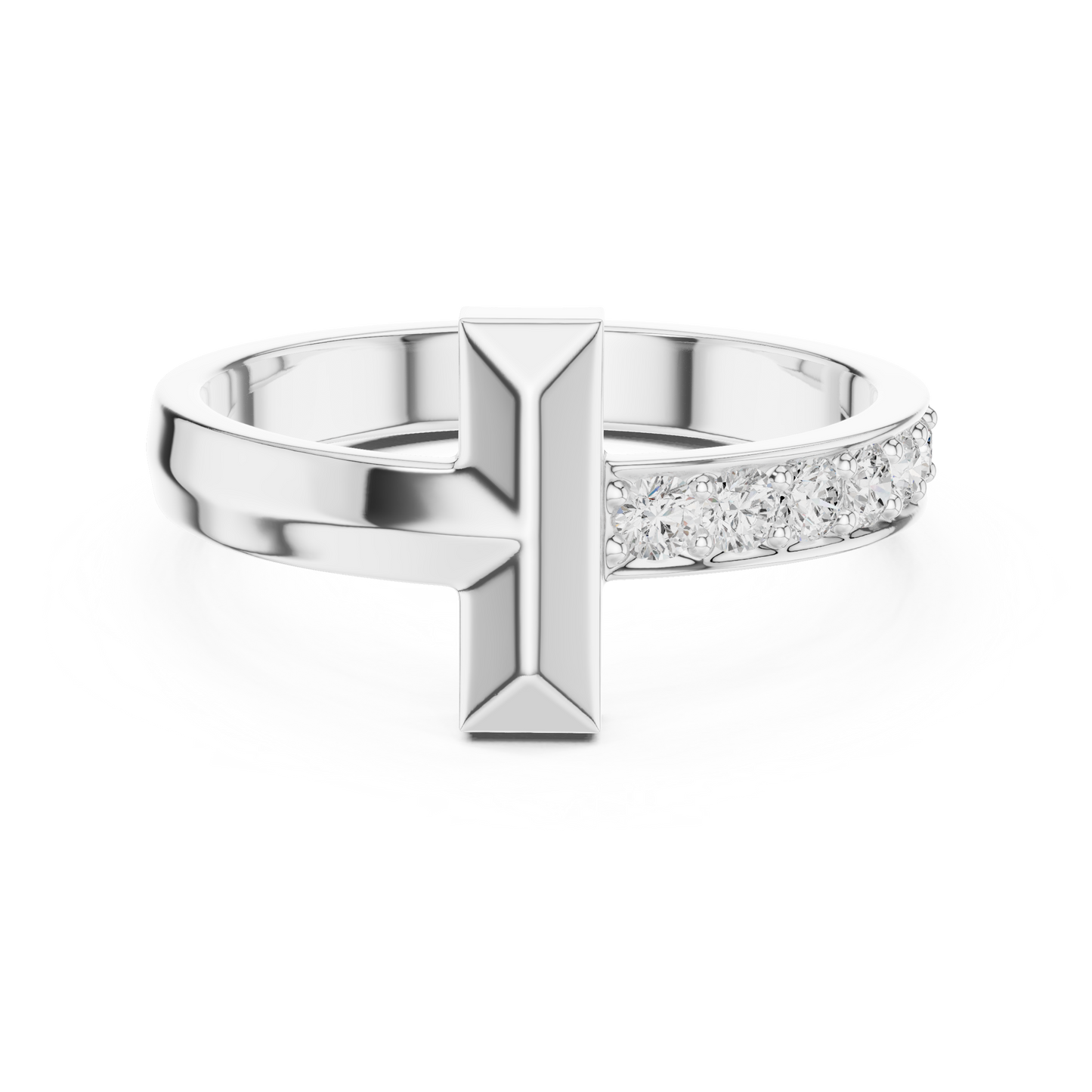 Yellow Gold T-Motif Diamond Ring 0.21ct Geometric Statement Band