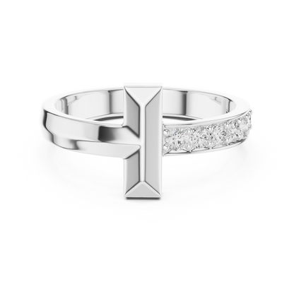 Yellow Gold T-Motif Diamond Ring 0.21ct Geometric Statement Band