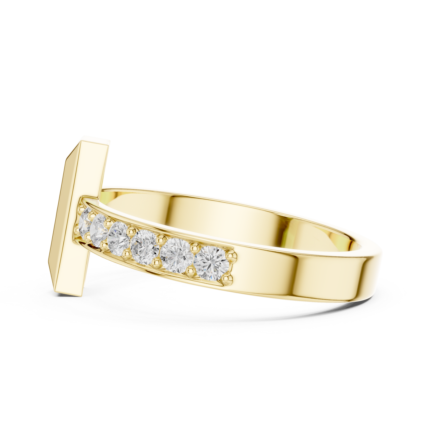 Yellow Gold T-Motif Diamond Ring 0.21ct Geometric Statement Band
