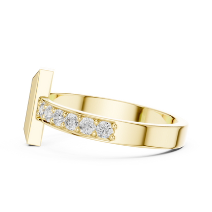 Yellow Gold T-Motif Diamond Ring 0.21ct Geometric Statement Band