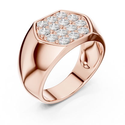 0.91ct Men's Hexagonal Diamond Cluster Signet Ring in Yellow Gold