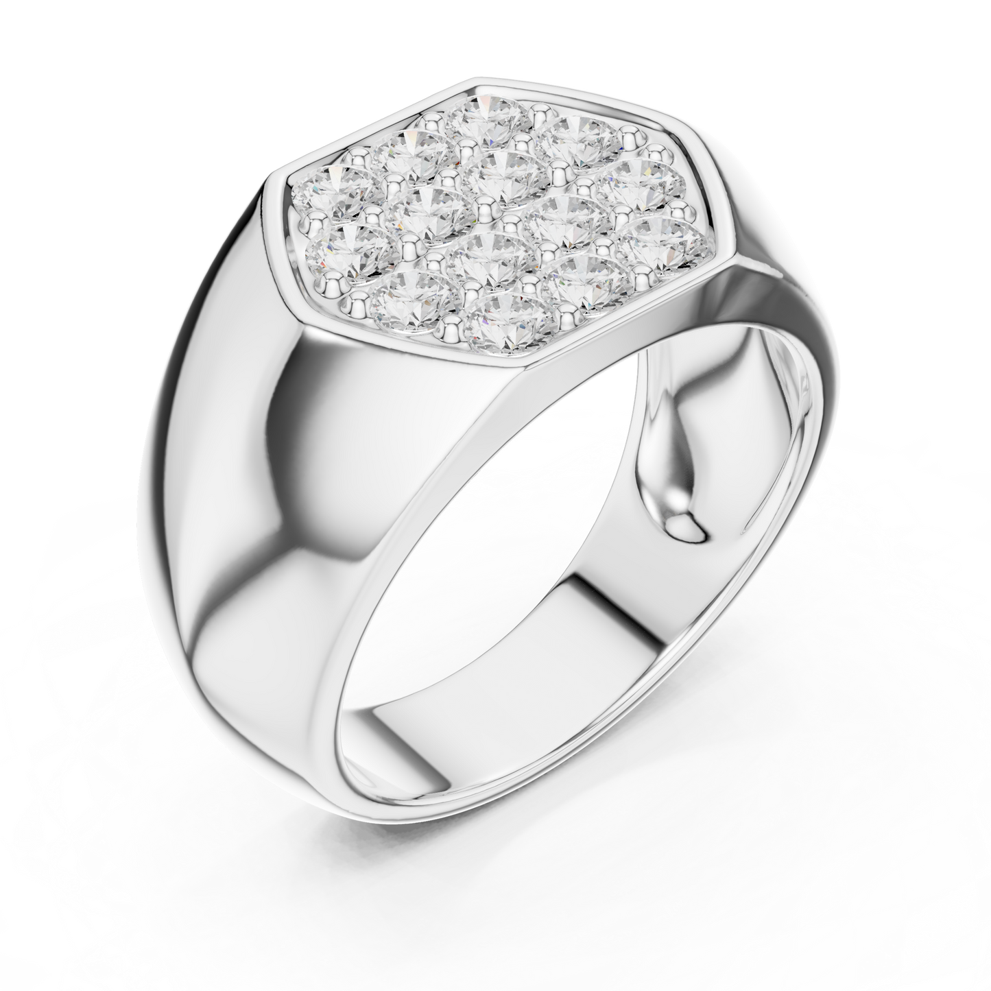 0.91ct Men's Hexagonal Diamond Cluster Signet Ring in Yellow Gold