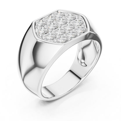0.91ct Men's Hexagonal Diamond Cluster Signet Ring in Yellow Gold