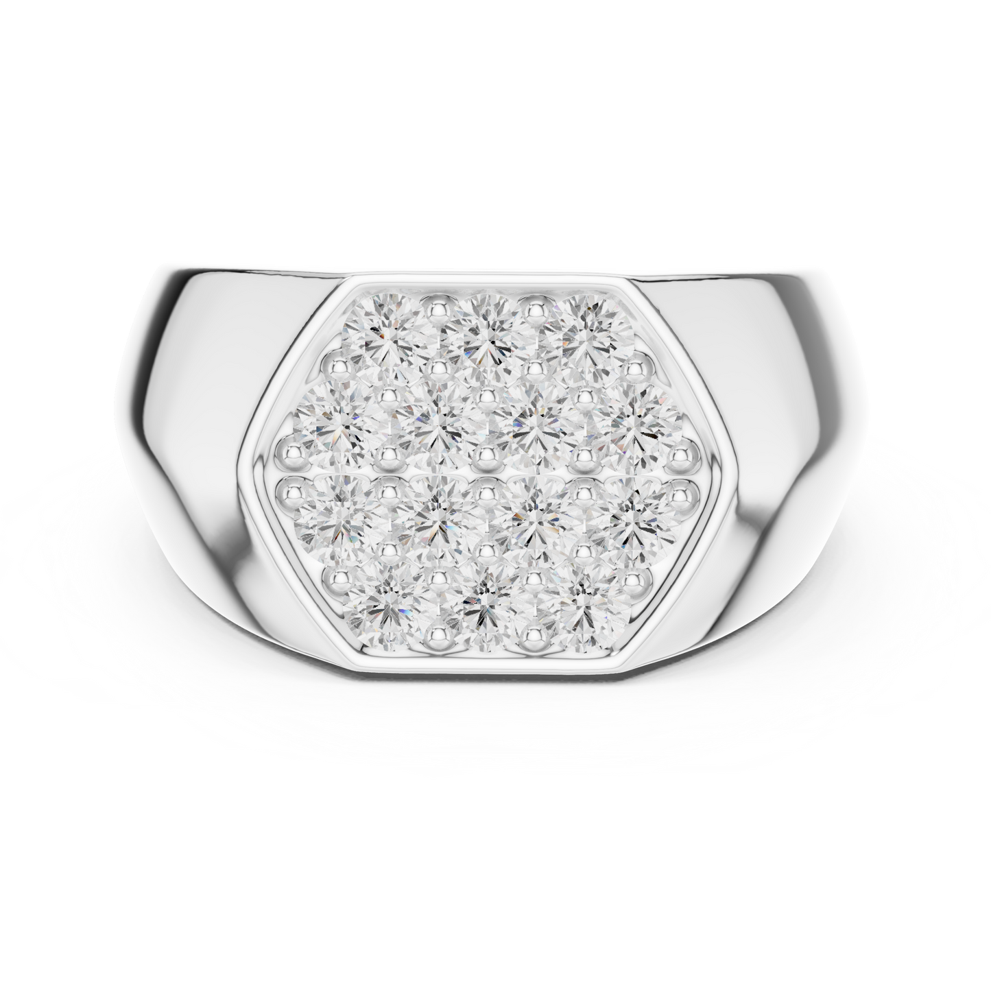 0.91ct Men's Hexagonal Diamond Cluster Signet Ring in Yellow Gold