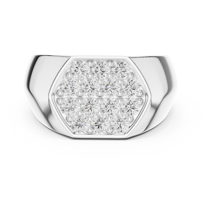0.91ct Men's Hexagonal Diamond Cluster Signet Ring in Yellow Gold