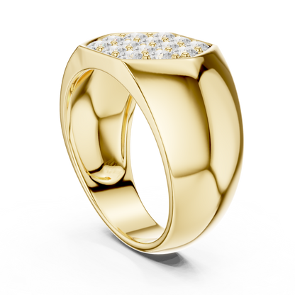 0.91ct Men's Hexagonal Diamond Cluster Signet Ring in Yellow Gold