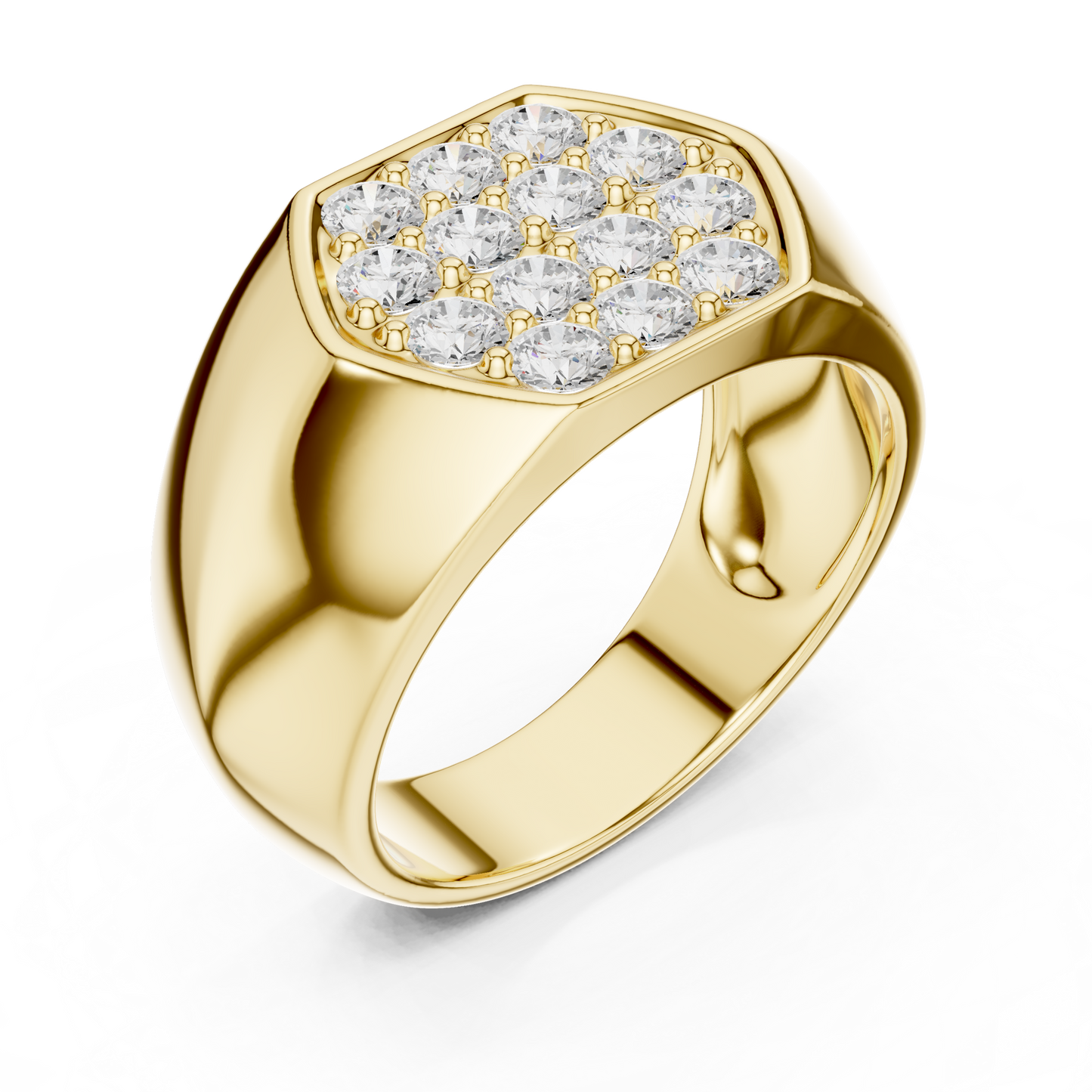 0.91ct Men's Hexagonal Diamond Cluster Signet Ring in Yellow Gold