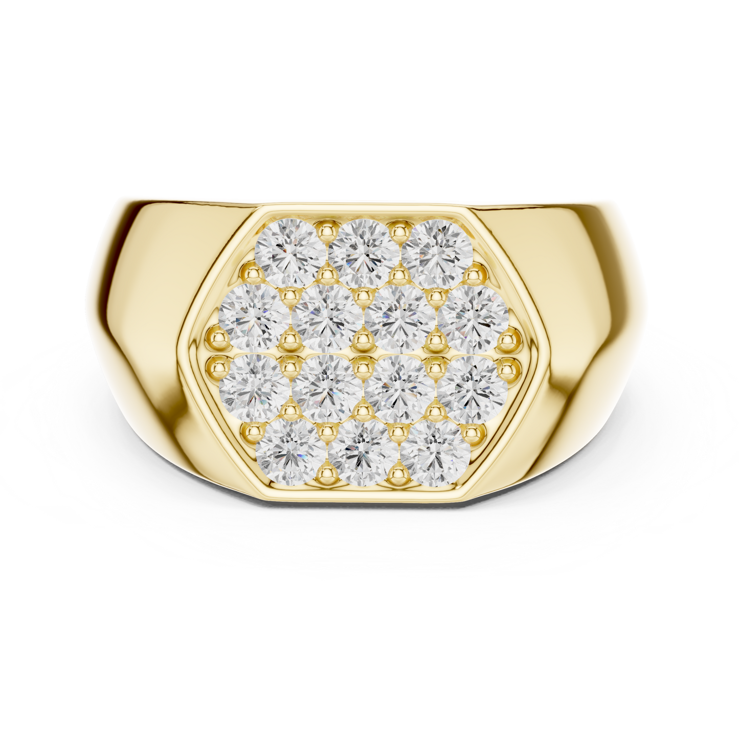 0.91ct Men's Hexagonal Diamond Cluster Signet Ring in Yellow Gold