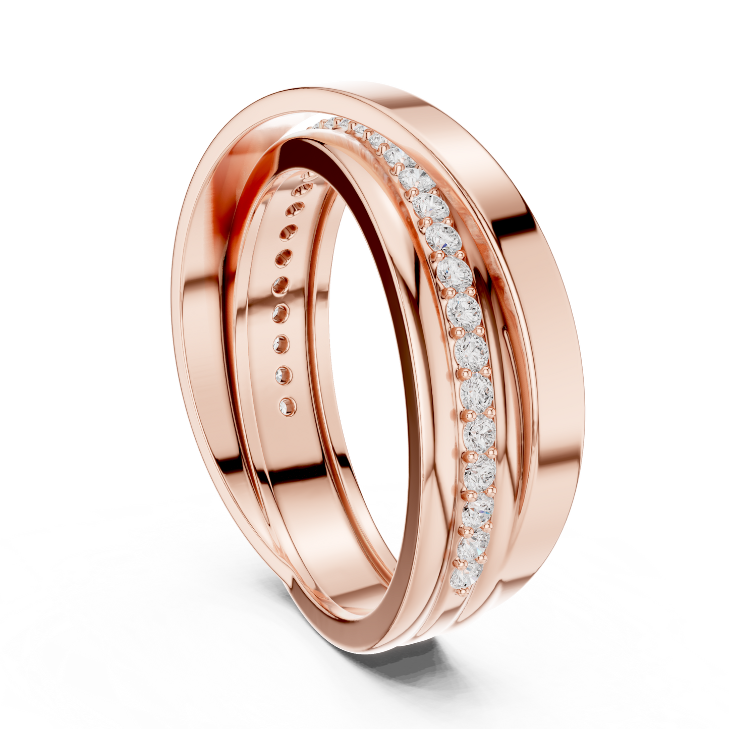 Modern Multi-Row Interlocking Crossover Diamond Band in Yellow Gold