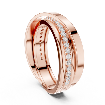 Modern Multi-Row Interlocking Crossover Diamond Band in Yellow Gold