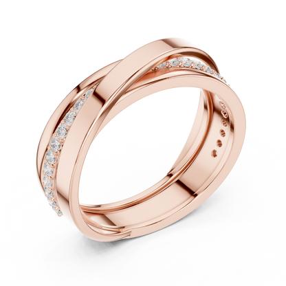 Modern Multi-Row Interlocking Crossover Diamond Band in Yellow Gold