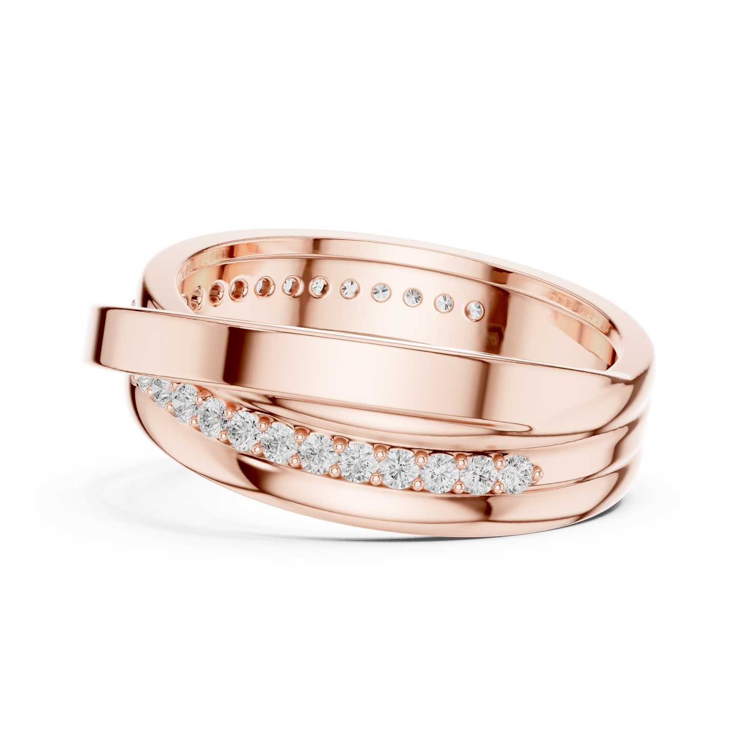 Modern Multi-Row Interlocking Crossover Diamond Band in Yellow Gold