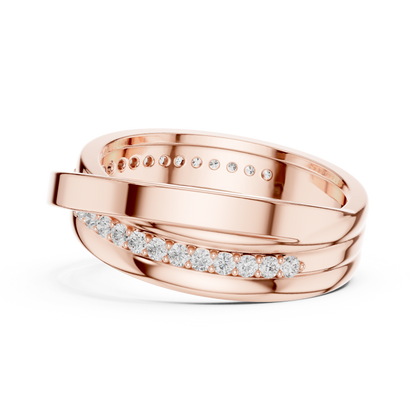 Modern Multi-Row Interlocking Crossover Diamond Band in Yellow Gold