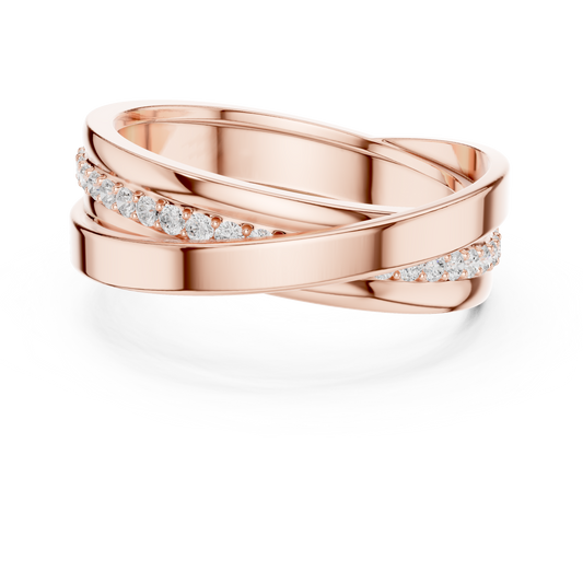 Modern Multi-Row Interlocking Crossover Diamond Band in Yellow Gold