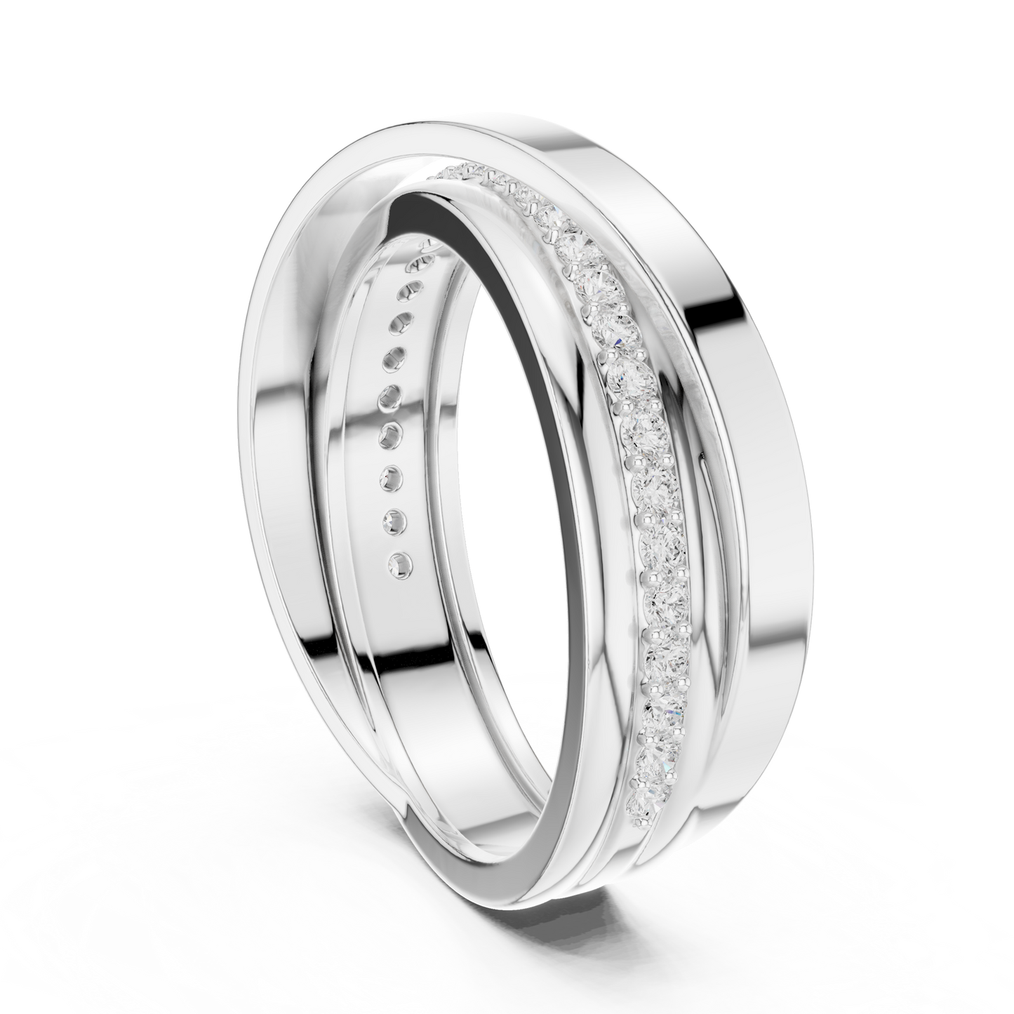 Modern Multi-Row Interlocking Crossover Diamond Band in Yellow Gold