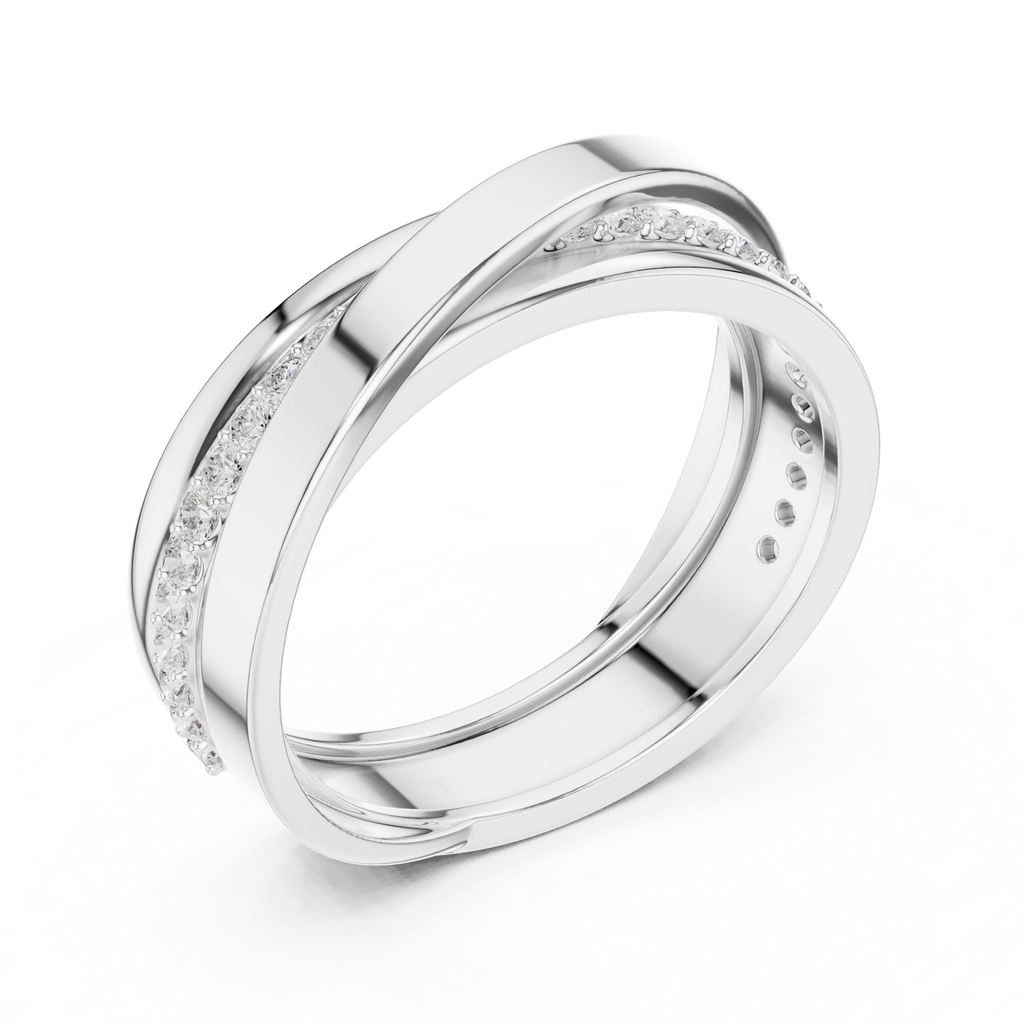Modern Multi-Row Interlocking Crossover Diamond Band in Yellow Gold