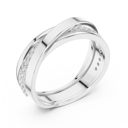 Modern Multi-Row Interlocking Crossover Diamond Band in Yellow Gold