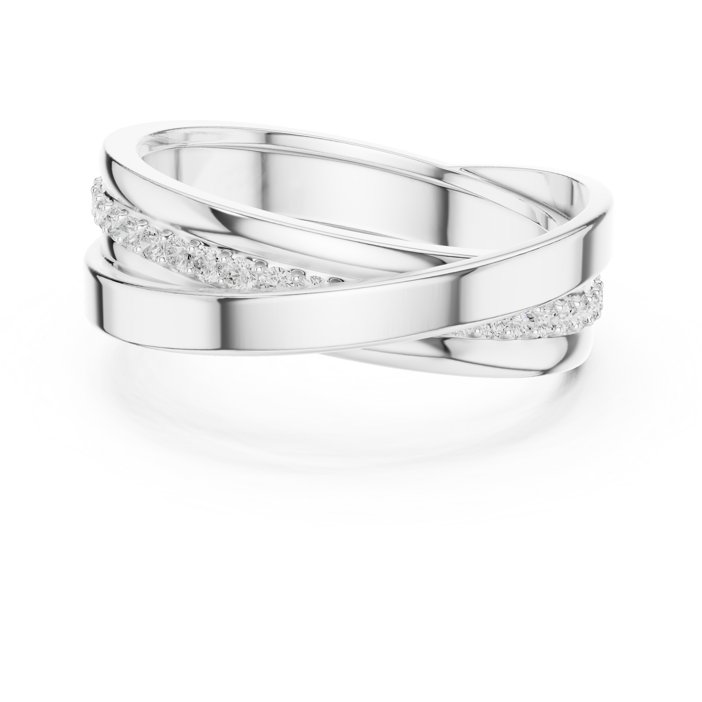 Modern Multi-Row Interlocking Crossover Diamond Band in Yellow Gold