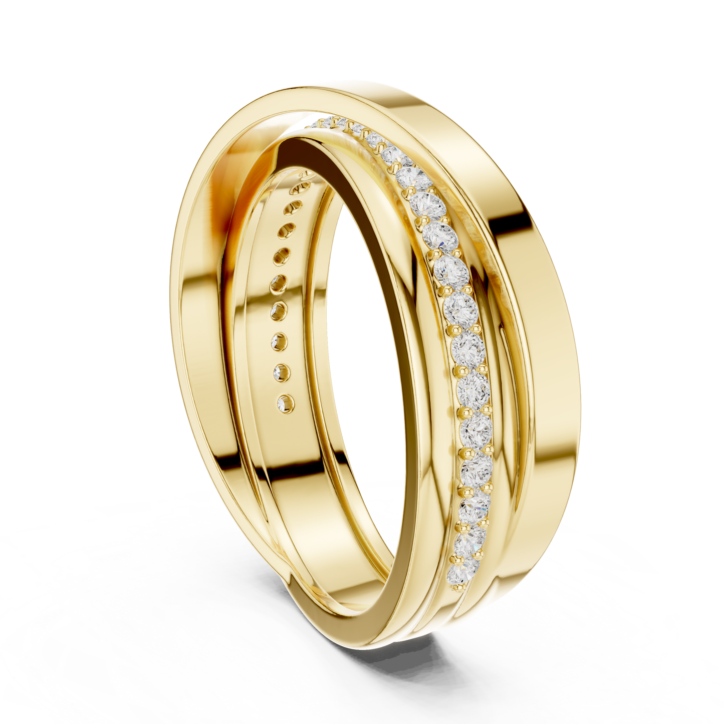 Modern Multi-Row Interlocking Crossover Diamond Band in Yellow Gold