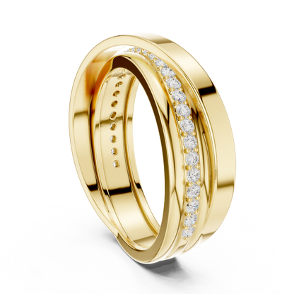 Modern Multi-Row Interlocking Crossover Diamond Band in Yellow Gold