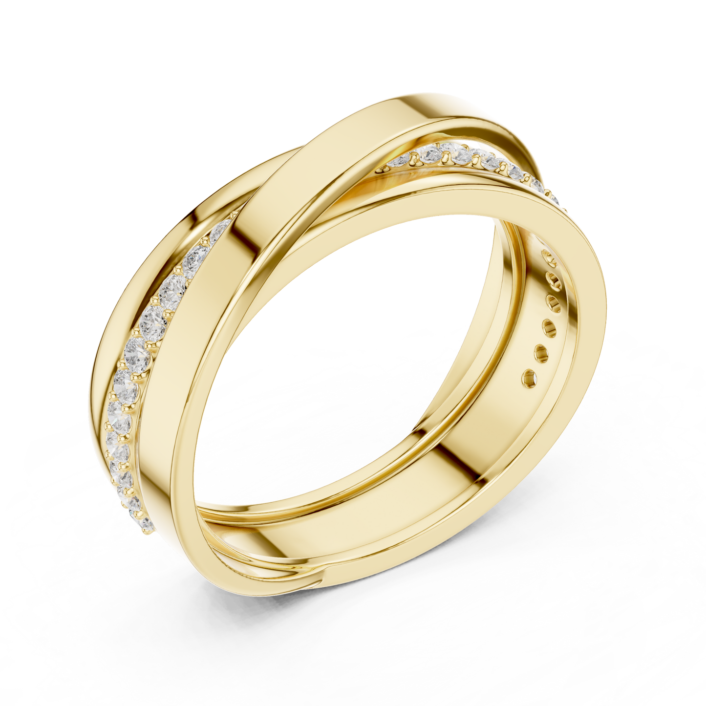 Modern Multi-Row Interlocking Crossover Diamond Band in Yellow Gold