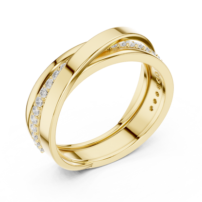 Modern Multi-Row Interlocking Crossover Diamond Band in Yellow Gold