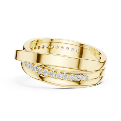 Modern Multi-Row Interlocking Crossover Diamond Band in Yellow Gold