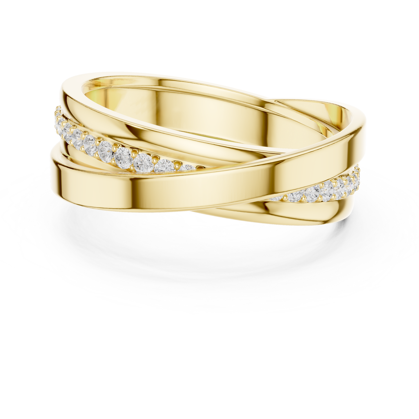 Modern Multi-Row Interlocking Crossover Diamond Band in Yellow Gold