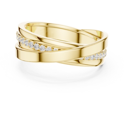 Modern Multi-Row Interlocking Crossover Diamond Band in Yellow Gold