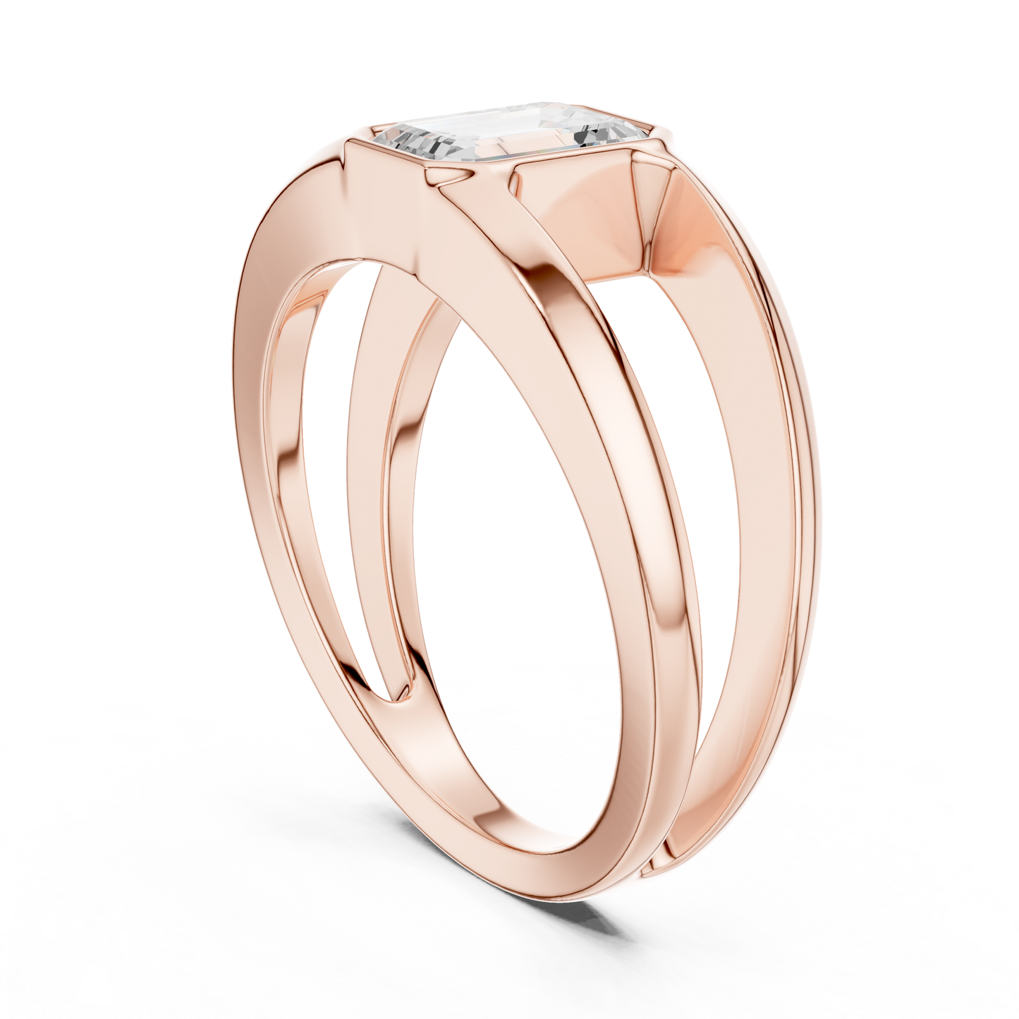 1ct Modern Emerald-Cut Diamond Split-Shank Bezel Ring in Yellow Gold